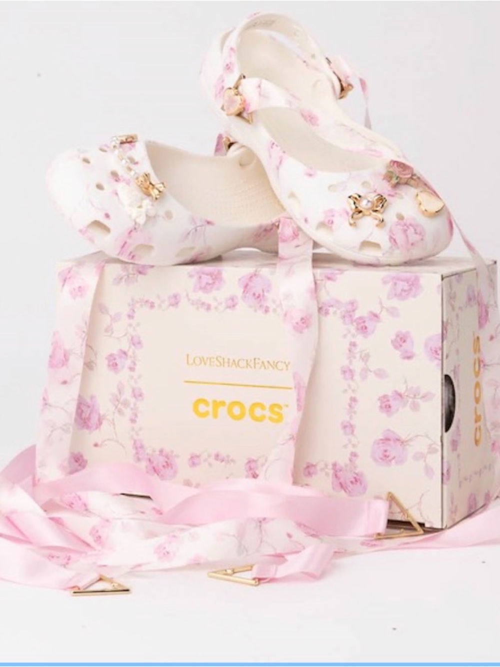 CROCS Floral-Print Shoe Box with Gold Logo Love Shack Fancy Ballet - Picture 7 of 14